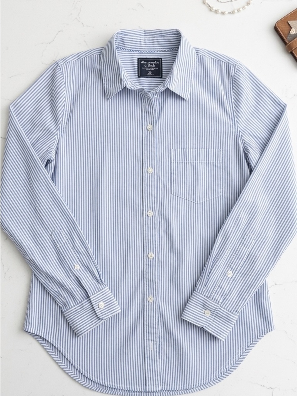 Abercrombie & Fitch Blue and White Striped Shirt - Picture 2 of 10